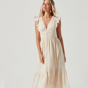 ASTR THE LABEL Montreal Dress in Bone Cream MEDIUM Midi Open Back Boho Gauzy